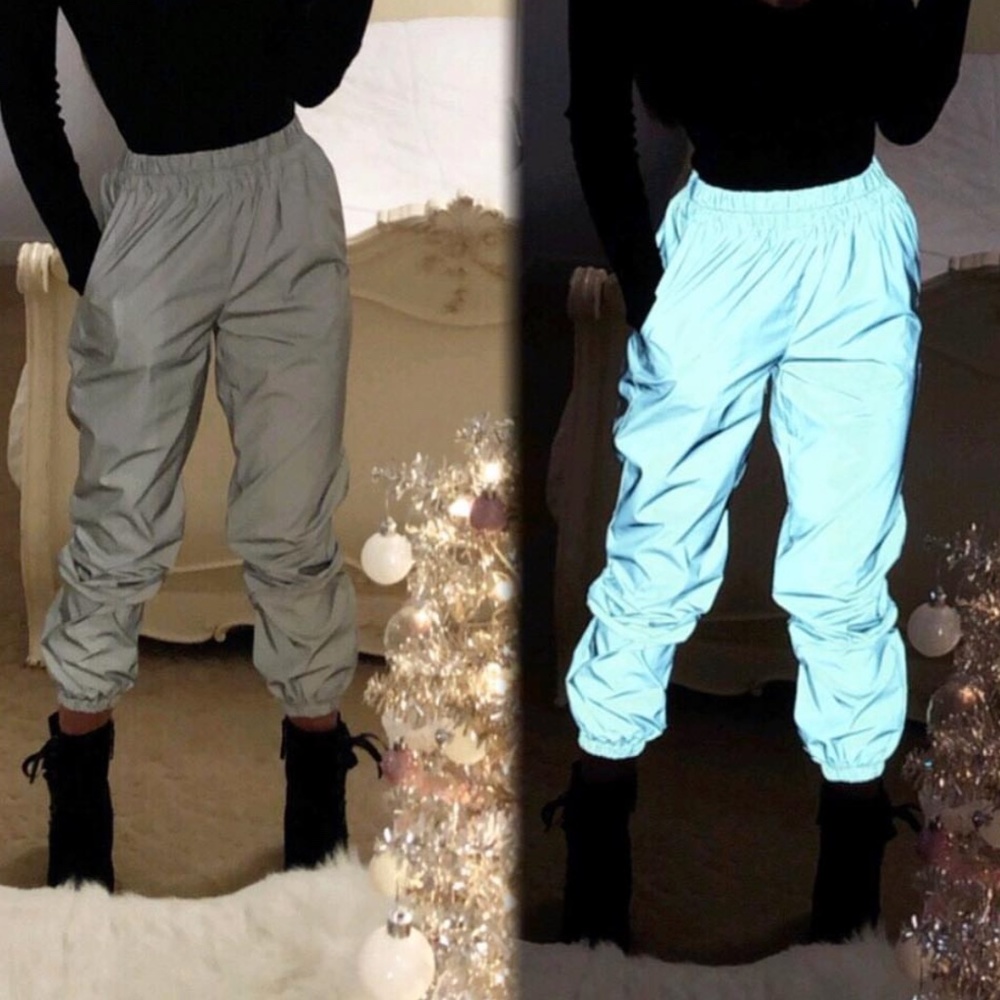 DDMINE Look At Your Reflection Joggers- Silver/Reflective With Flash